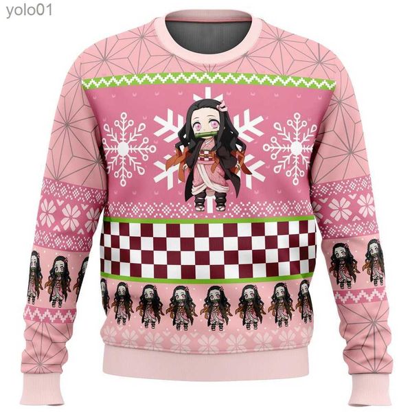Kadın Sweaters 2023 Yeni Demon Killer Çirkin Noel Kazak Hediyesi Santa Claus Pullover Erkekler 3D Sweatshirt ve En İyi Sonbahar/Kış Giysileri231107