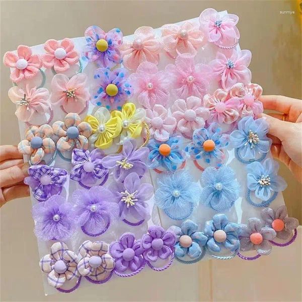 Acessórios de cabelo 10pcs menina corda elástica cores bonitos faixas de flores suporte de rabo de cavalo chilren macio scrunchies borracha crianças