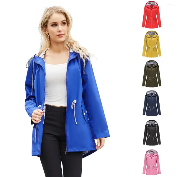 Mulheres Trench Coats Senhoras Manga Longa À Prova D 'Água Windbreaker Mulheres Com Capuz Listrado Verde Raincoat Grande Tamanho Outerwear Casaco S-5XL