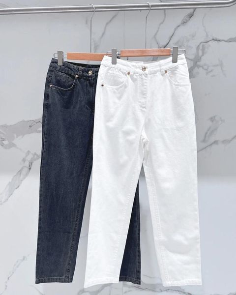 Pantaloni da donna che bordano le donne a vita alta cerniera lunga cotone casual tutto-fiammifero jeans in tinta unita per le signore 2023 autunno