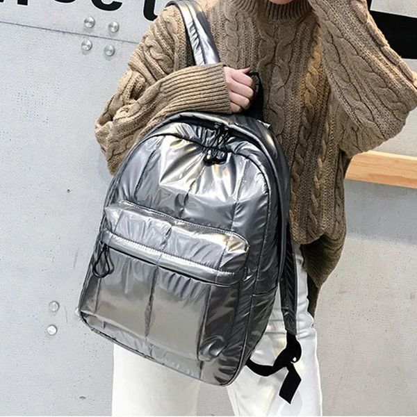 Outros sacos moda espaço acolchoado mulheres mochilas inverno para baixo escola de algodão para adolescente designer saco de viagem feminino grandes bolsas 231107
