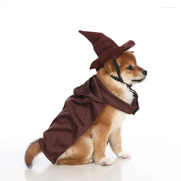 Vestuário de cão 2023 Pet Halloween Roupas Engraçado Feiticeiro Bruxa Filhote de Cachorro Vestir-se com Chapéu Festival Manto para Pequeno Gato Médio