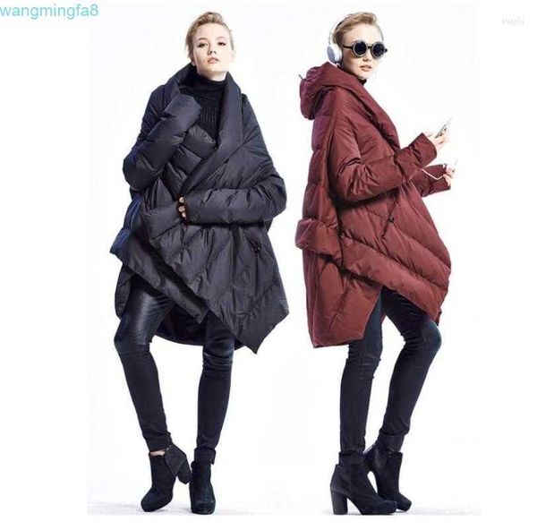 Herren Trench Coats Winter Modemarke Damen Frauen asymmetrisch länger als das Knie echte Entenjacke Cape Style Design warm oawh