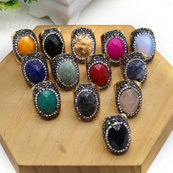 Cluster Ringe Naturstein Ring für Frauen Vintage Gold Farbe Oval Cabochon Schwarzer Achat Lapislazuli Offene Einstellbare Männer Weibliche Schmuck