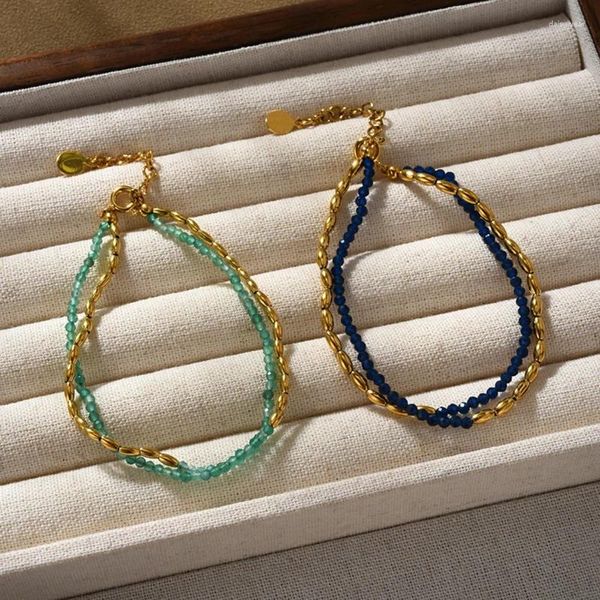 Link Armbänder Grün Blau Stein Perlen Armband Für Frauen Kleine Natürliche Einfache Minimalistischen Sommer Urlaub Schmuck In