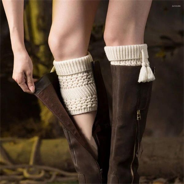 Женские носки эластичные теплые мягкие короткие вязаные крючком ботинки с кисточками