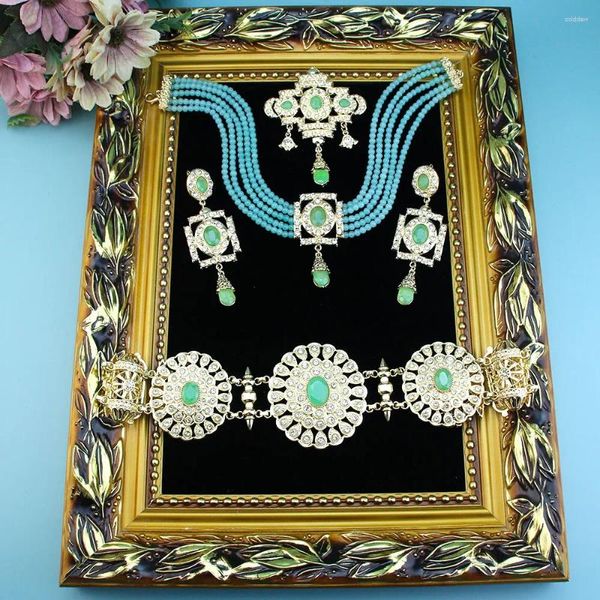 Orecchini di collana set neovisson marocchina di gioielli da sposa di alta qualità da donna con cinture di corda preferite perle perle pin per spillo di grossa orecchini.