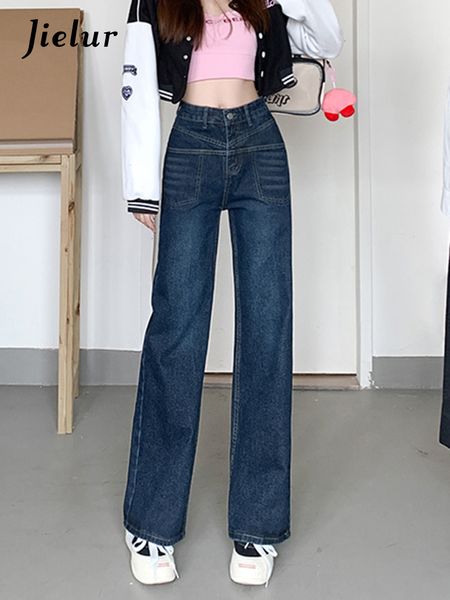 Jeans feminino jielur cintura alta jeans de perna solta adequada para mulheres jeans reta de rua high street high