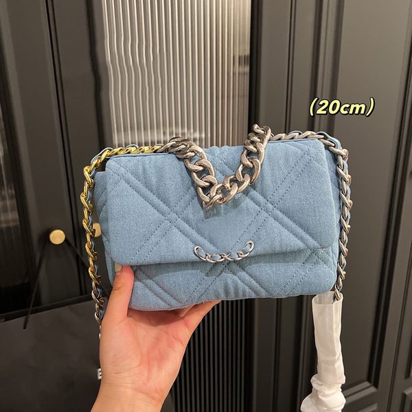 Damen Designer Denim 19 Series Bag Classic Mini/Medium Flap Bicolore Quilted Purse Bracelet Chain Handle Tote Valentine Strap Crossbody Shoulder Handtasche 20CM/26CM