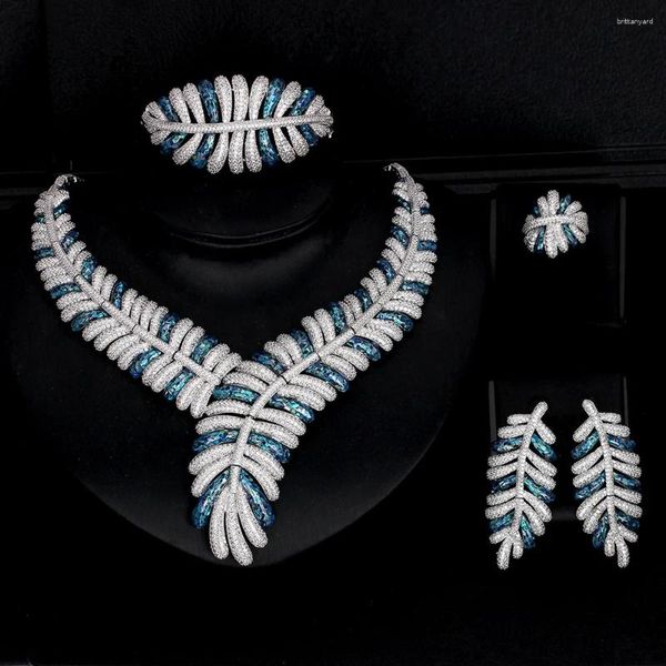 Collana Orecchini Set In Vendita-Buon Prezzo 4 Pezzi Grandi Per Le Donne Cubic Zirconia Blu Bianco Conchiglie Rotte Gocciolamento Olio Matrimonio Sposa