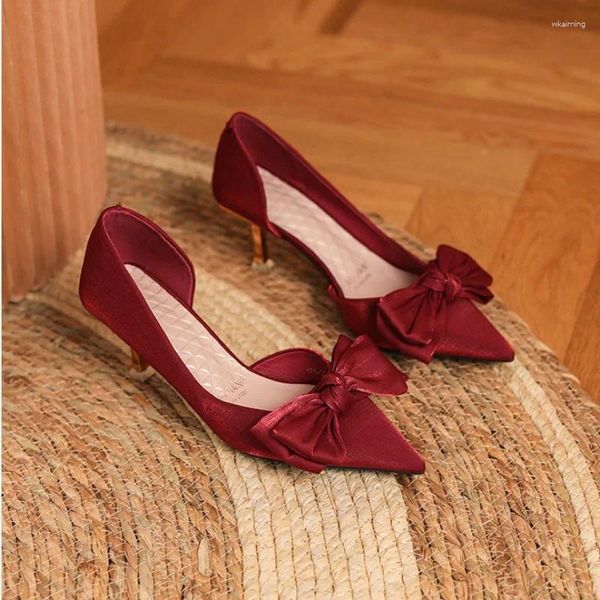 Sapatos de vestido vinho vermelho casamento xiuhe salto alto feminino primavera e outono salto fino apontou único couro macio nupcial