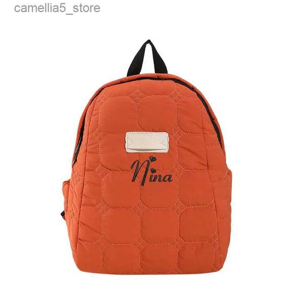 Mochilas Bordado Nome das Mulheres Simples Cor Sólida Mochila BagCasual Leve Mochila À Prova D 'Água Marca de Moda Saco Q231108