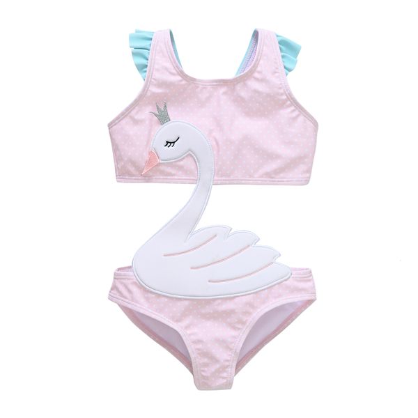 S HoneyZone Pink Swan Protecção da barriga inteira Meninas de banho de banho Babi infantil infantil crianças adolescentes desenho animado maiô 230407