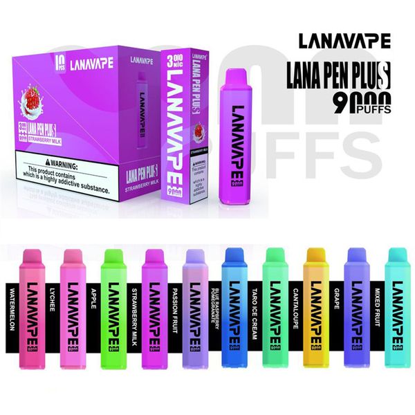 Orginal Lanavape Pen Plus 9000 Puffs Pod Einweg-E-Zigarette 650 mAh wiederaufladbarer Akku 15 ml vorgefüllte Pods Gerät Mesh Coil 20 Geschmacksrichtungen