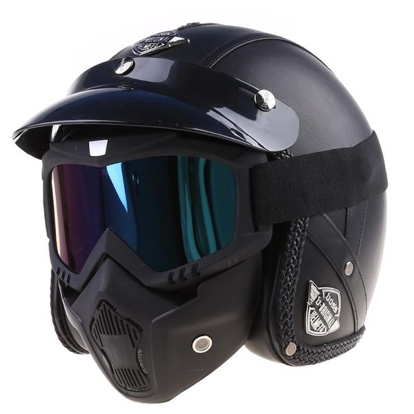 Caschi da moto 50LC Casco da bici 3/4 in pelle PU Open Face Vintage con maschera per occhiali