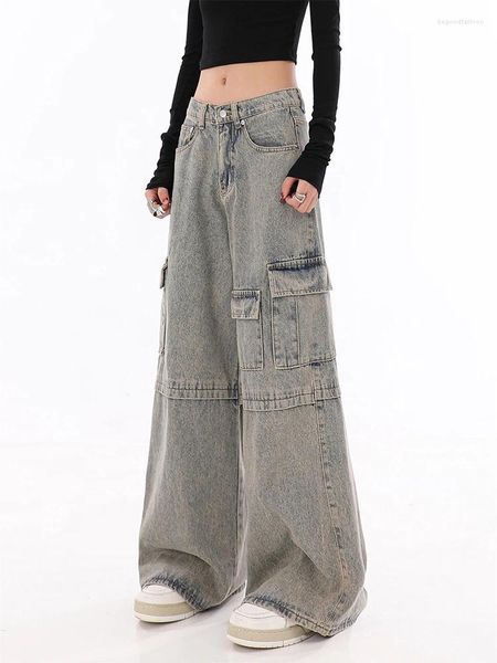 Jeans da donna Vintage Baggy Cargo anni '90 Estetici Y2k Pantaloni in denim a vita alta Pantaloni da cowboy dritti Harajuku Abiti grunge