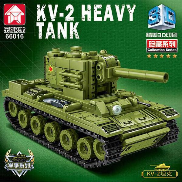 KITS 2023 União Soviética Militar KV-2 Bloco de Construção de Veículos de Tanque Pesado Primeira Guerra Mundial Figura Figura Bricks Kit WW2 Toys Kids Gift P230407