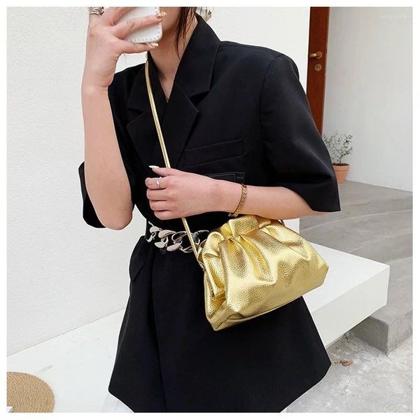 Sacos de noite Luxuosos Nuvem de Ouro para Mulheres Couro Hobos Retro Crossbody Bag Pequeno Design de Telefone Embreagem Bolsa Bolsa Bolsa