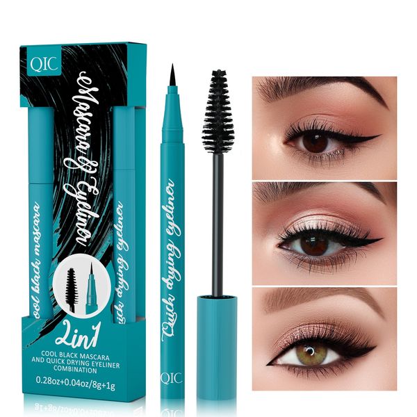 2 Teile/satz Mascara 4D Seide Faser Wimpern Volumen Verlängerung Schwarz Wimpern Verlängerung Make-Up Wasserdicht Mascara Eyeliner Kit