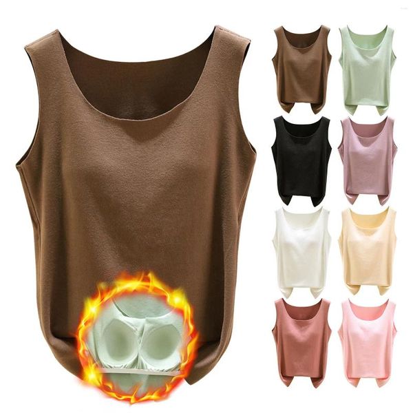 Damen-Tanktops, Thermo-Spaghettiträger, Fleece-gefüttert, dünne Unterwäsche, Tank-Tops, leichte Weste