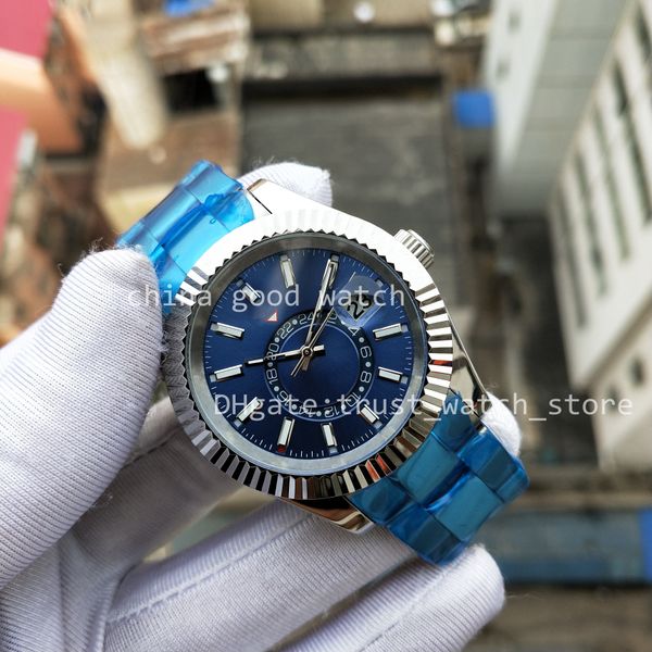 Menes of Watch Factory 42mm Movimento Automático Azul Mostrador Data Homens Aço Inoxidável Nova Pulseira Safira À Prova D' Água Luminosa Pulseiras Caixa Original