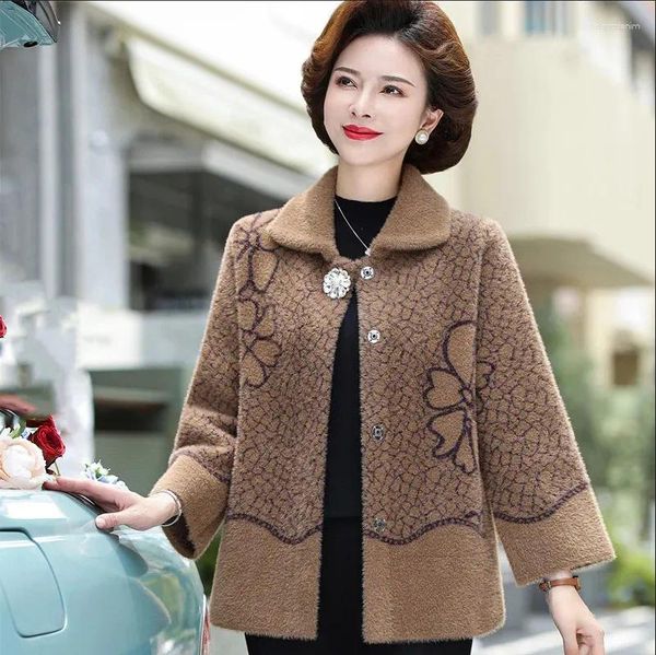 Zxryxgs pele feminina nobre elegante imitação de vison jaquetas casaco elegante 2023 outono inverno solto malha cardigan senhoras topo