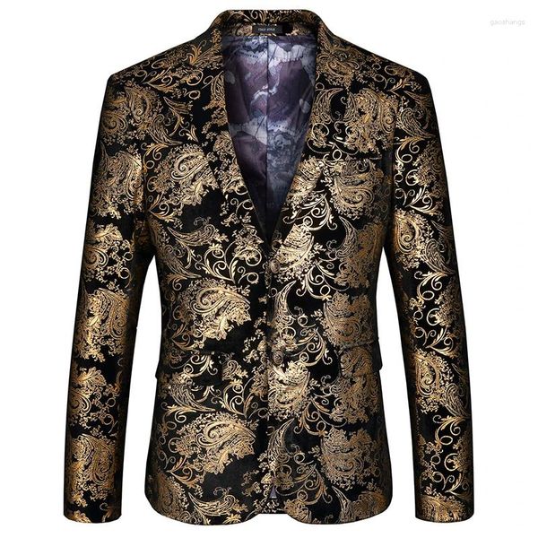 Erkekler Suits High-End Marka Moda Butik Altın Velvet Sahne Performans Partisi / Çiçek Erkek Slim Ceket Mlae Ceket