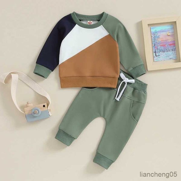 Set di abbigliamento Moda Autunno Bambini Ragazze Ragazzi Abbigliamento Set Neonato Casual Contrasto Colore Loose Fit Tuta Felpa Pantaloni Abiti Suit R231107