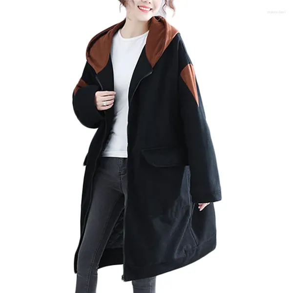 Женские плащи Очень большой размер Женская ветровка с капюшоном Парка Пальто Зимняя куртка Плюс бархатное теплое пальто Повседневное длинное холодное пальто