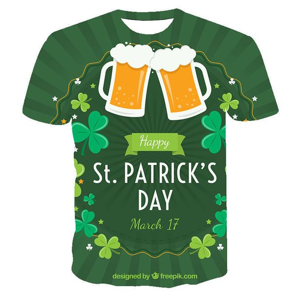 Erkekler İrlanda St Patrick Günü Tshirt Erkekler Giyim Yeşil Yonca Hayvan Kedi 3d Baskı Tişört Moda Pamuk Gündelik ONAKTAK ONAK TSHIRTS 230407