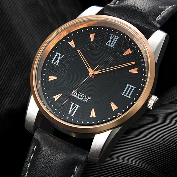 Armbanduhren YAZOLE Herrenuhr Exquisite Luxus Erkek Kol Saati Fashion Male Wriswatch Wasserdichtes Leder Römische Herrenuhren Uhr