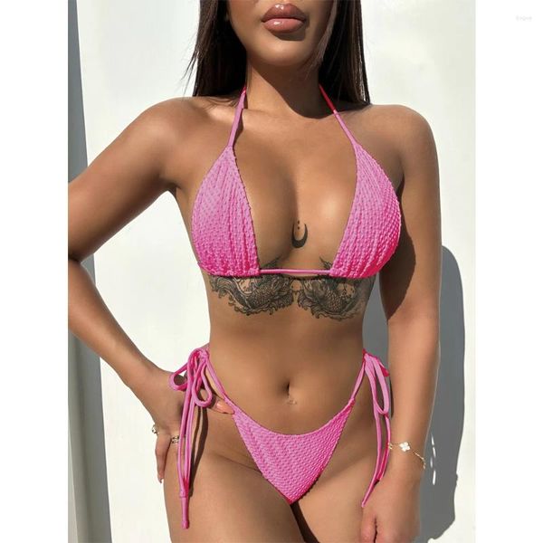 Kadın Mayo 2023 Seksi Mikro Bikinis Push Up Kadın Mayo Katı Kravat Kadın Bandeau Bikini Set Yüzme Takımı Brezilya Biquini