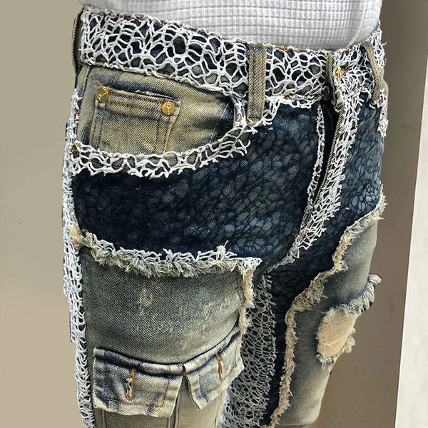 Männer Jeans Mode Gewaschen Vintage Loch Blau Kuh Katze Bart Vaqueros Hombre Reißverschluss Verwendet Bettler Hosen Bootcut Für Männer high Street 231107