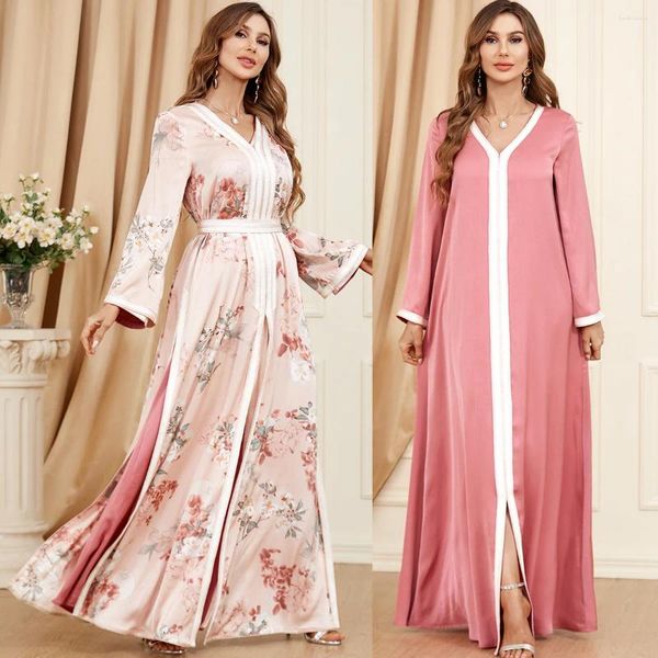 Abbigliamento etnico Bellissimo abito Abaya stampato floreale Marocchino Turchia Dubai Party Abito caftano Islam musulmano Due pezzi Abito da donna