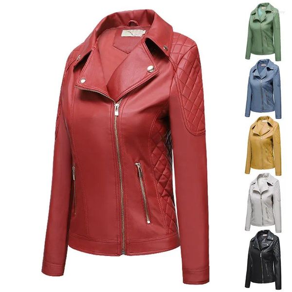 In Pelle da donna 2023 Nero Rosso Autunno Inverno Pu Giubbotti Donna Manica Lunga Cerniera Sottile Motor Biker Cappotto Capispalla Femminile Magliette e camicette