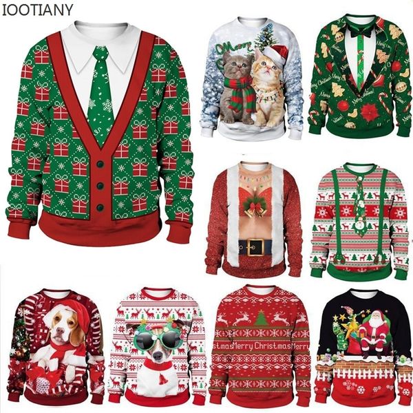 Kadınlar Sweaters Yeşil Kadınlar Erkekler Çirkin Noel Komik Sevimli Hediyeler Kediler Santa 3d Baskılı Jumpers Üstler Sonbahar Kış Noelleri Sweatshirts 231107