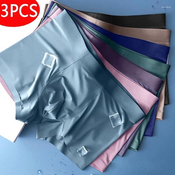 Mutande 3PCS Uomo Boxer Intimo da uomo 3A Antibatterico Boxer in seta di ghiaccio Traspirante Hombre Mutandine L-4XL