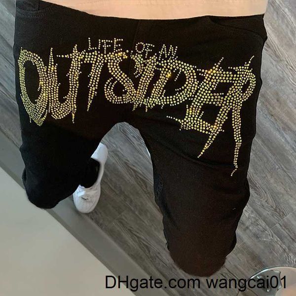 Erkekler Kot 2023 Yeni Erkekler Trend Siyah Yırtıcı Kot Hip Hop Yüksek Bel Street Punk Sıcak Drild Tasarım Elastikiyeti İnce Pamuk Kot Goth Pants 0407H23