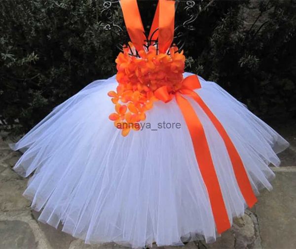 Vestidos da menina meninas laranja flor tutu vestido crianças branco vestido de fada vestido de baile com fita arco criança halloween natal trajes de casamento vestido