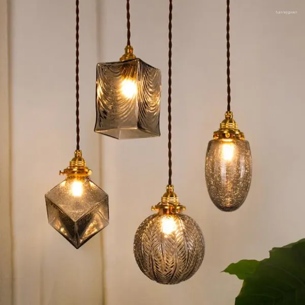 Luzes de teto estilo japonês pingente de vidro luminárias quarto sala estar cobre loft decoração industrial lâmpada do vintage pendurado luz