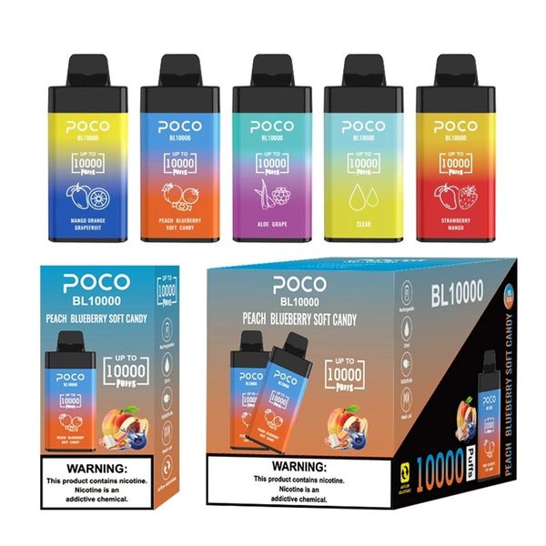 POCO BL 10000 Puff E-cigarros descartáveis Vape Pen com controle de fluxo de ar recarregável 650mAh Bateria Mesh Bobina 20ml Pré-preenchido 0% 2% 5% Pod Big Vapor Kit