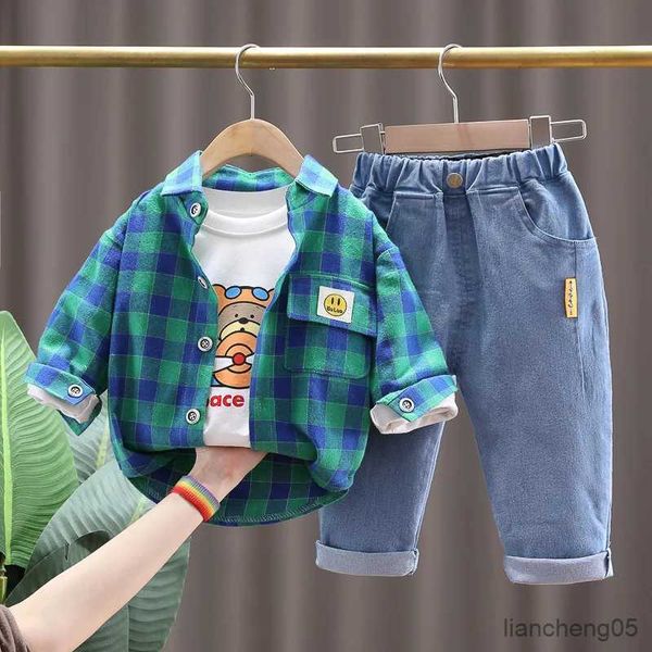 Conjuntos de roupas OLEKID 2023 Primavera Outono Crianças Meninos 3 PCS Conjunto de Roupas Camisas Dos Desenhos Animados Impresso Moletom Jeans Calças Bebê Menino Roupas R231107