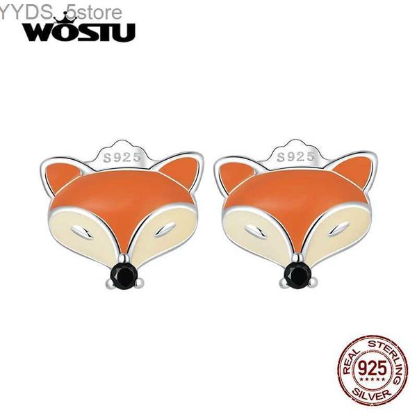 Stud WOSTU 925 Sterling Silver Cute Fox Ear Studs Mini Animal Orecchini per le donne Orecchini di colore alla moda Fine Party Jewelry YQ231107