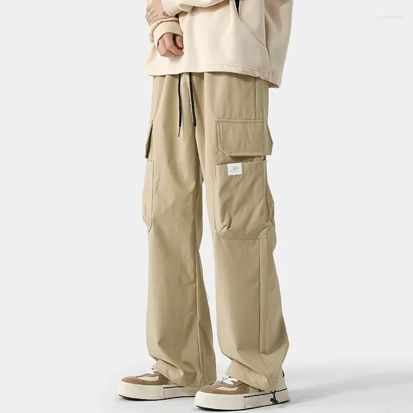 Pantaloni da uomo Pantaloni cargo da uomo con tasca a gamba larga Pantaloni da arrampicata neutri larghi Casual Hip Hop Streetwear con coulisse dritta all'aperto