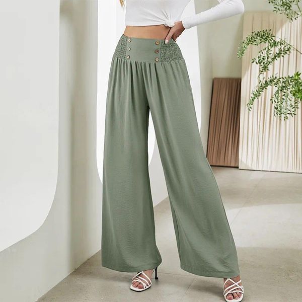 Calças femininas mulheres cintura alta perna larga maxi longo cor sólida escritório senhora elegante solto sweatpants plissado palazzo lounge calças 2xl