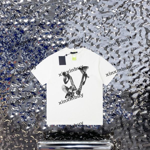 xinxinbuy T-shirt da uomo firmata 23ss Parigi volo uccello stampa 1854 cotone manica corta donna Nero bianco blu grigio S-2XL