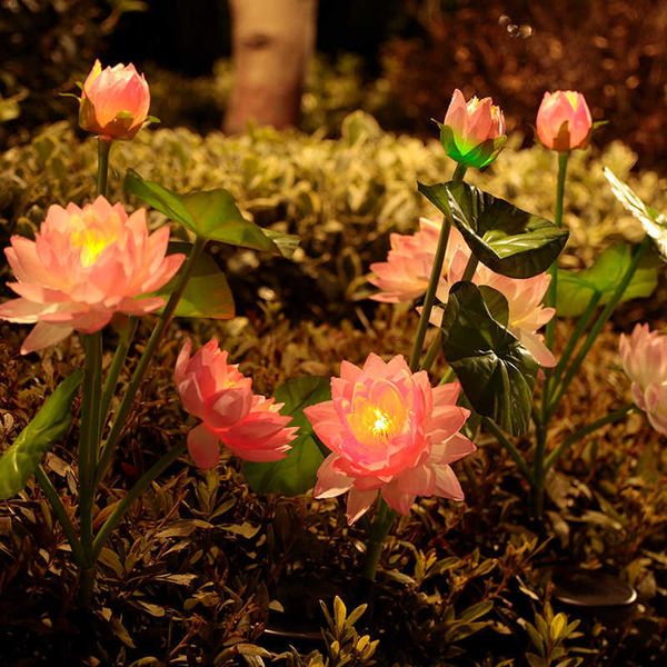 Çim Lambalar Güneş lot lotus zambak çiçek lambası bahçe dekorasyonu için güneş ışığı su geçirmez açık manzara veranda için çim lambası p230406