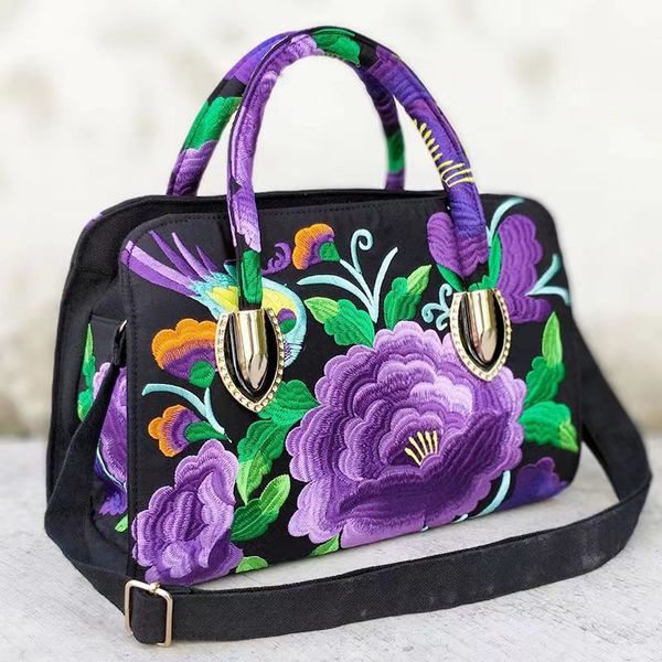 Bolsa crossbody feminina de alta qualidade Moda bolsa de luxo Bordado estilo étnico bolsa de lona bordada Bolsa de compras de mão de grande capacidade