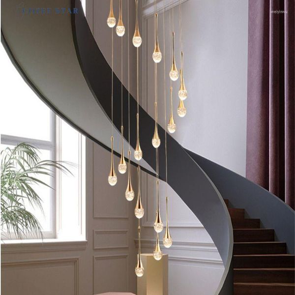 Kronleuchter Moderne Kristall Luxus LED Gold Regentropfen Pendelleuchten Leuchte Wohnzimmer Schlafzimmer Treppe Hängelampen Glanz