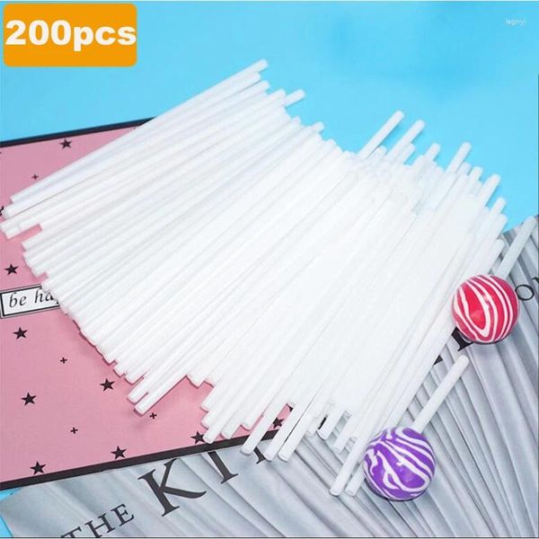 Pişirme kalıpları 200pcs plastik lolipop çubukları güvenli beyaz diy kek aletleri kalıp çikolatalı şeker şeker lollypop üreticileri